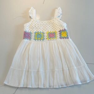 NWOT Design History white crochet tank top dress 4T pink purple yellow blue 🩵